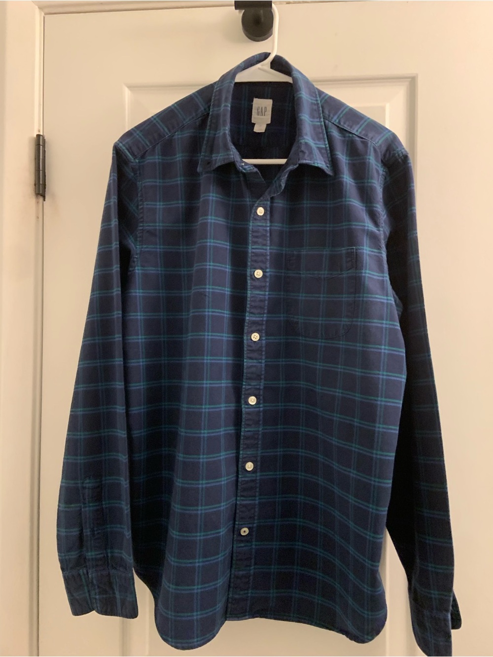 GAP Men's Dark Blue Plaid Button-Down Shirt